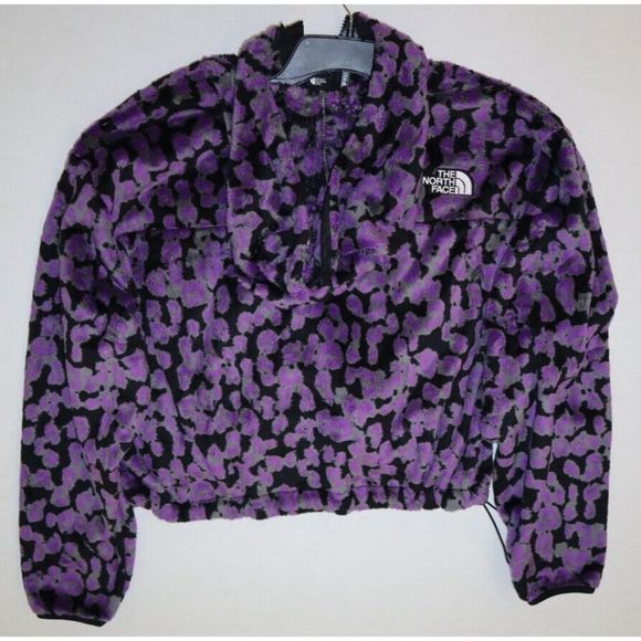 The North Face Women's Sz XL Purple Leopard Print Osito 1/4 Zip Hoodie $119 - Picture 12 of 14